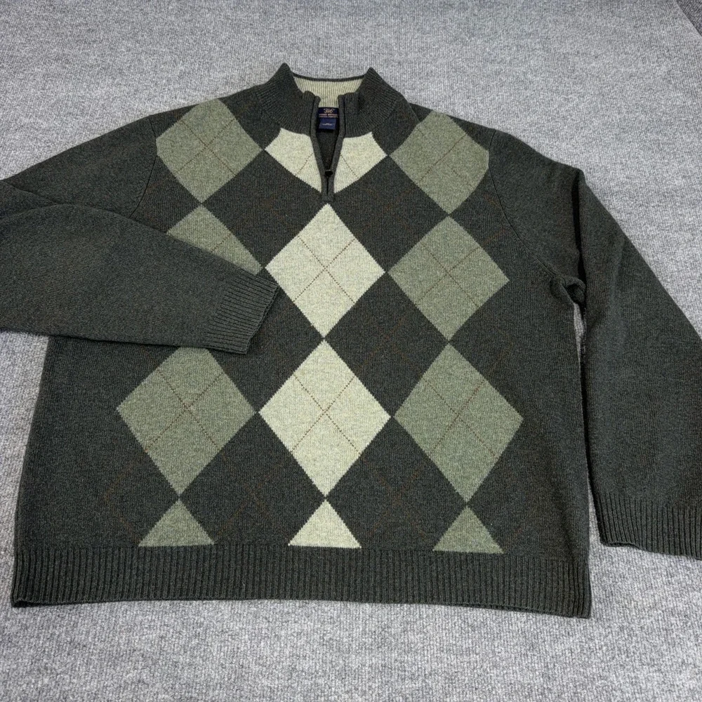 Brooks Brothers 346 Scottish Lambswool Argyle 1/4 Zip Sweater Men 2XL Green Wool
